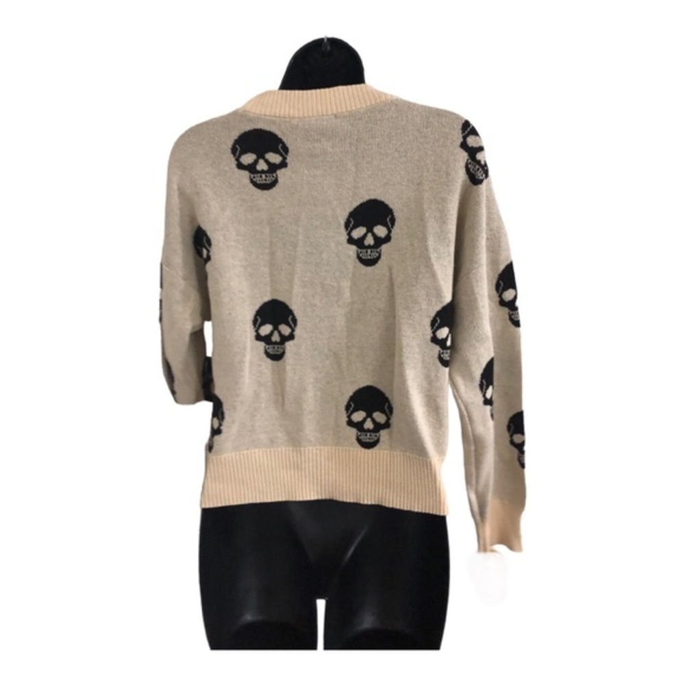 Cream skull print button front v-neck grandpa style cardigan size Medium new - Picture 7 of 11